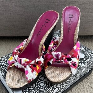 Pink Floral Knot Wedge Mules